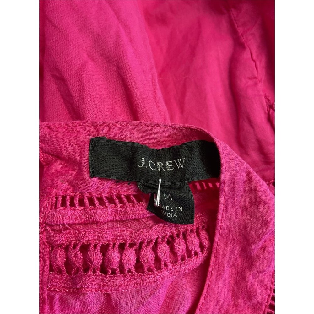 J. Crew Hot Pink Flutter Sleeve top Crochet Blouse Shirt‎ Womens Size M festive - Picture 8 of 9